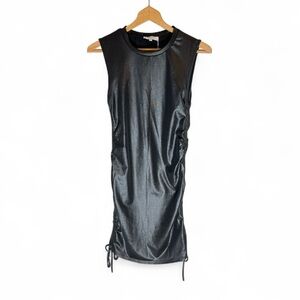 V1- Leather Look Bodycon Dress Shimmering Black Mini Dress Size Ladies Large New